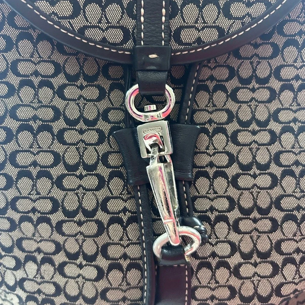 Coach Vintage Signature C Jacquard Backpack Black Leather Y2K Drawstring